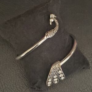 Arm Candy Peacock Bangle Wrap Bracelet Silver Tone with Crystal Accents NIB‎